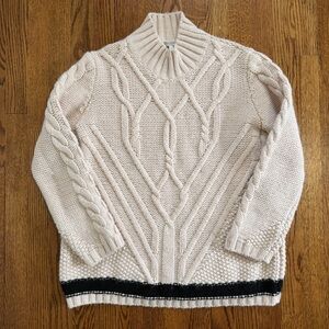 Oriana Cream Black Mock Neck Cable Knit Wool Sweater Italy Made Size Small